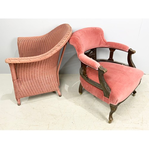 663 - LOW UPHOLSTERED  BEDROOM CHAIR WITH A LLOYD LOOM LUSTY CHAIR