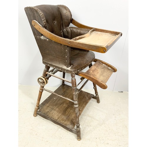 572 - VINTAGE CHILDS HIGH CHAIR & READING / BED TABLE ON METAL BASE