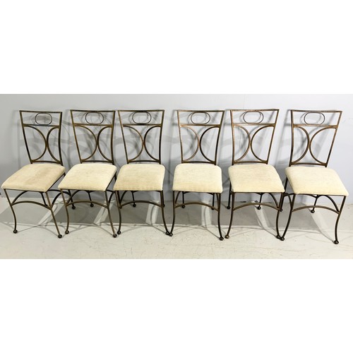 554 - MARBLE TOP  DINING TABLE  160cm x  90 cm AND SET OF 6 UPHOLSTERED CHAIRS ON METAL FRAMES