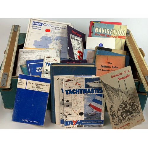 100 - BOX OF NAUTICAL EPHEMERA, SHIP RADIO, REGULATIONS, YACHTMASTER MAGAZINES, ADMIRALTY CHART SYMBOLS, N... 