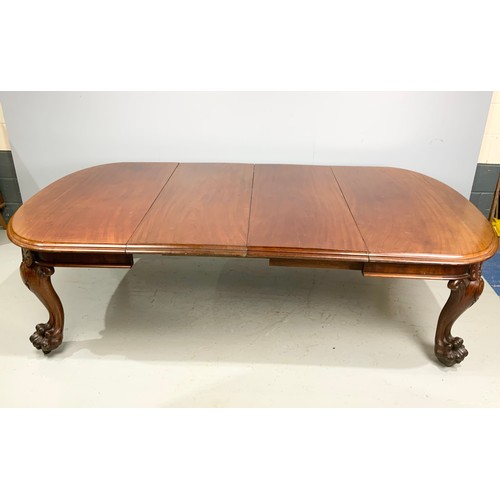 645 - VERY IMPRESSIVE MAHOGANY DINING TABLE WITH CABRIOLE LEGS HAVING HAIRY PAW FEET AND CASTORS, TOGETHER... 