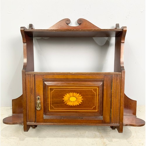 605 - INLAID MAHOGANY WALL CABINET 59cm TALL