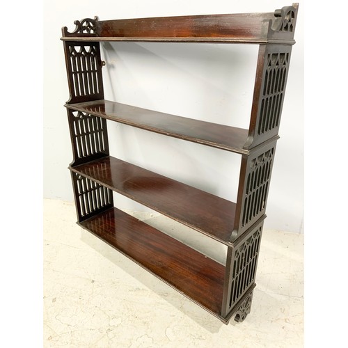 545 - PAIR OF MAHOGANY CORNER WALL SHELVES AND MAHOGANY WALL SHELVES