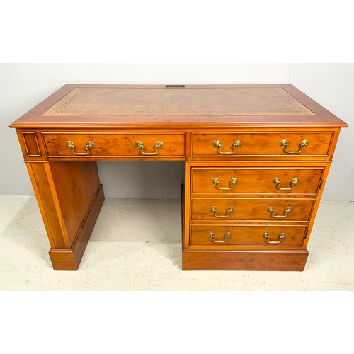 596 - YEW WOOD SINGLE PEDESTAL DESK 121cm LONG