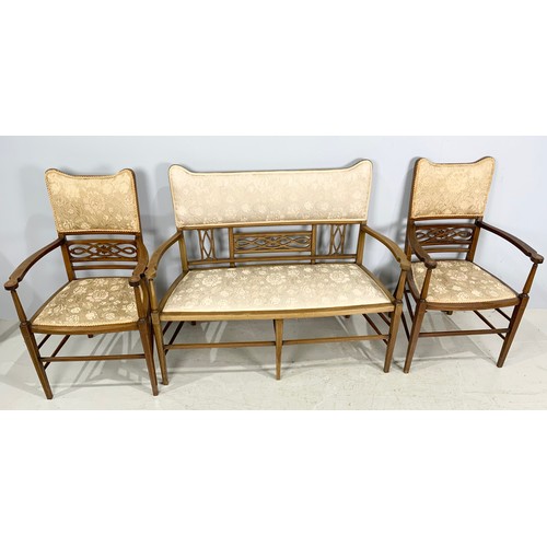 672 - INLAID MAHOGANY SALON SUITE COMPRISING 2 SEATER SOFA, 4 CHAIRS AND 2 CARVERS