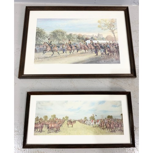 36 - TWO MILITARY PRINTS TOGETHER WITH A LATE CENTURY TEAK FRAMED MIRROR