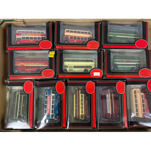 170 - 11 BOXED DOUBLE DECK EFE MODEL BUSES, 1:76 SCALE, INC BRISTOL LODEKKA, LEYLAND PD2, ETC, VARIETY OF ... 