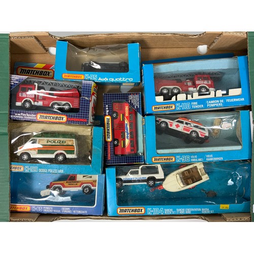 105 - MATCHBOX K SERIES, 8 BOXED MODELS, SOME COVERS A/F BUT INCLUDING K-104 RANCHO, K-96 VOLVO AMBULANCE,... 