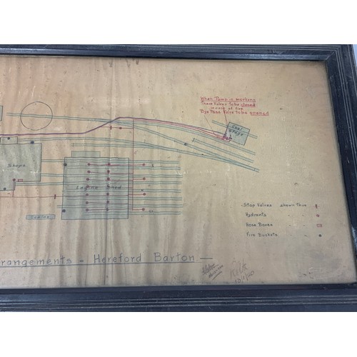 202 - A GWR GREAT WESTERN RAILWAY COLOURED PLAN OF THE LAYOUT OF HEREFORD STEAM SHED APPROX 13/1/1920, SHO... 