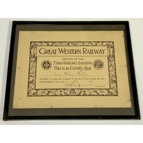 200 - A GREAT WESTERN RAILWAY LOCOMOTIVE DRIVERS SNAP / LUNCH BOX WITH BRASS NAME TAG, A FRAMED GWR FIRST ... 