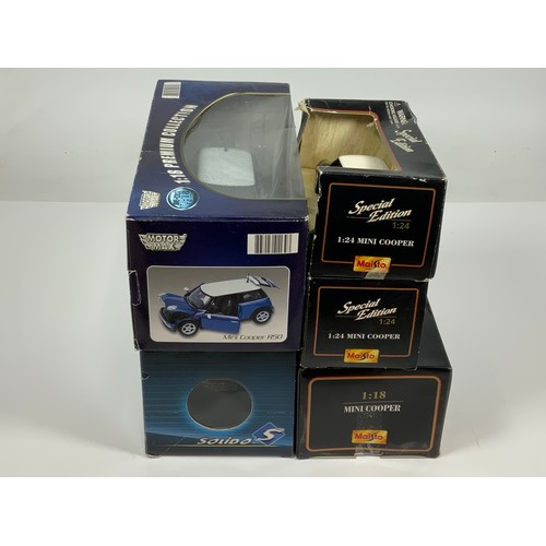 191 - DIE CAST MODELS 1:18 SCALE, MOTOR MAX MINI COOPER R50, SOLIDO S NEW MINI 2001 , MAISTO MINI COOPER S... 