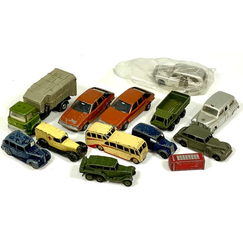 165 - A SELECTION OF DINKY TOYS, ALL U/B , INCLUDING, ARMY 6 WHEEEL CAR, AUSTIN TAXI, EARLY BLUE VAN NO BA... 