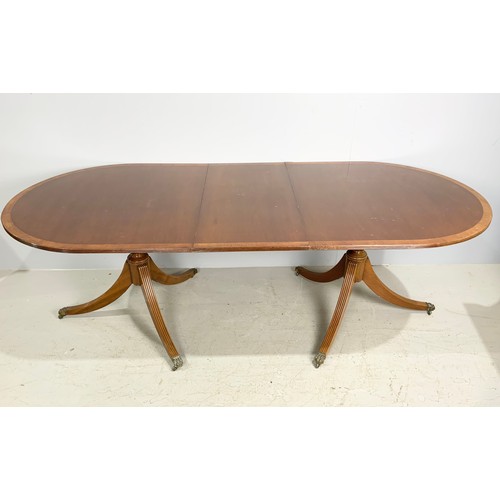 644 - GOOD QUALITY REPRODUCTION INLAID MAH DINING TABLE  WITH ONE LEAVE 230cm x 102cm