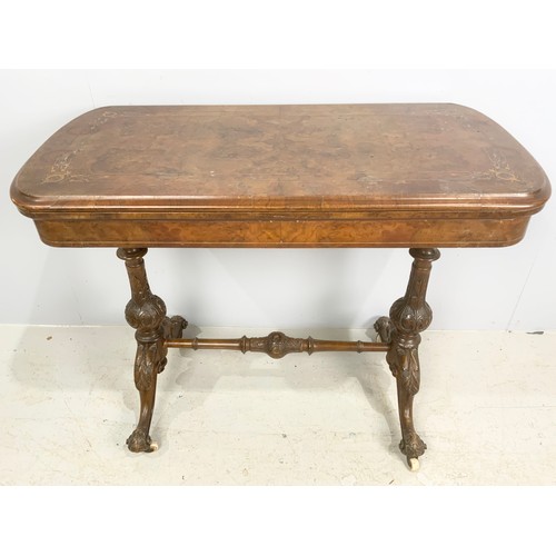 635 - INLAID WALNUT CARD TABLE  97cm LONG