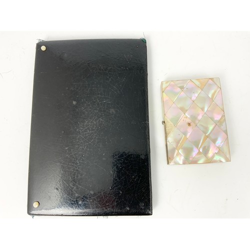 491 - MOTHER OF PEARL AND WHITE METAL PURSE WITH A BOOK COVER / BLOTTER