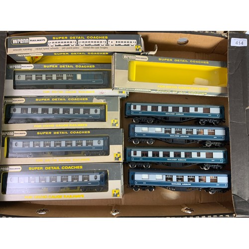 414 - WRENN, 4 BOXED & 4 U/B COACHES, BLUE GREY PULLMAN COACHES & GOLDEN ARROW BLUE GREY COACHES