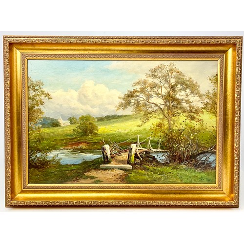 16 - JOHN BATES NOEL (1870-1927) OIL ON CANVAS DEPICTING RURAL SCENE ENTITLED ‘SHAKY BRIDGE & CEFNLLYS CH... 