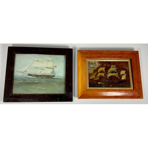 12 - PAINTING OF A SHIP ON PANEL IN GOOD QUALITY FRAME AND 1 OTHER PAINTING OF A SHIP