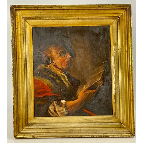 4 - INTERESTING OIL ON CANVAS, PORTRAIT OF A SCHOLAR, APPROX. 36 X 40 cm