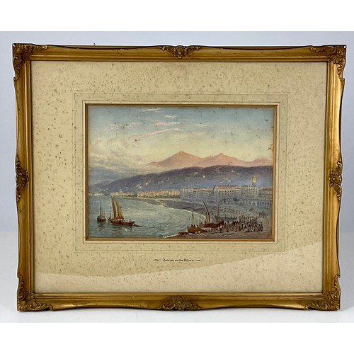 18 - SAMUEL CALVERT (1828-1913) , WATERCOLOUR ENTITLED SUNRISE ON THE RIVIERA, WITH HAND WRITTEN NOTRE VE... 