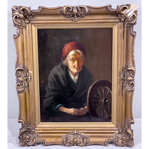 6 - TOM MCEWAN RSW (SCOTTISH 1846-1914) OIL ON CANVAS DEPICTING OLD LADY, ENTITLED WEARY VERSO, approx. ... 