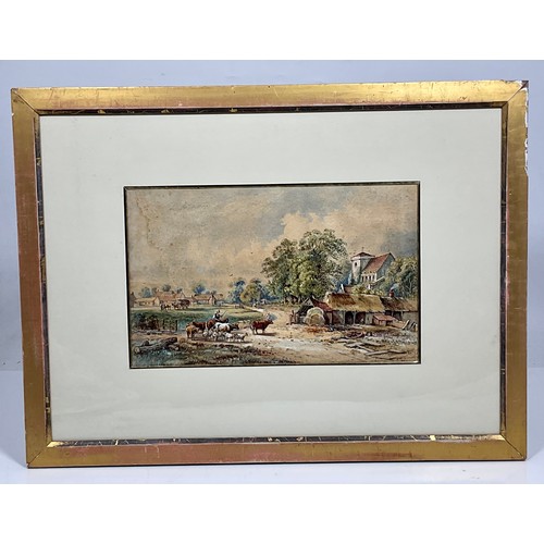 26 - 19TH CENTURY WATERCOLOUR DEPICTING VILLAGE SCENE, APPROX. 36 X 23 cm, NO APPARENT SIGNATURE