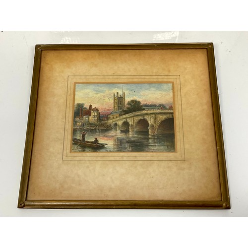 24 - MYLES BIRKET FOSTER R.W.S. 1825-1899, WATERCOLOUR DEPICTING RIVER AND BRIDGE SCENE, LABELLED VERSO ‘... 