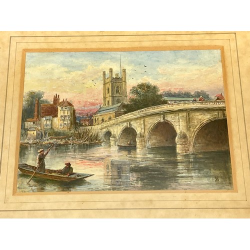 24 - MYLES BIRKET FOSTER R.W.S. 1825-1899, WATERCOLOUR DEPICTING RIVER AND BRIDGE SCENE, LABELLED VERSO ‘... 