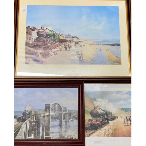 240 - FRAMED CHRIS WOODS PRINT HOLIDAY, A KING AT DAWLISH, DON BRECKON ON THE SEA WALL & THE ROYAL ALBERT ... 