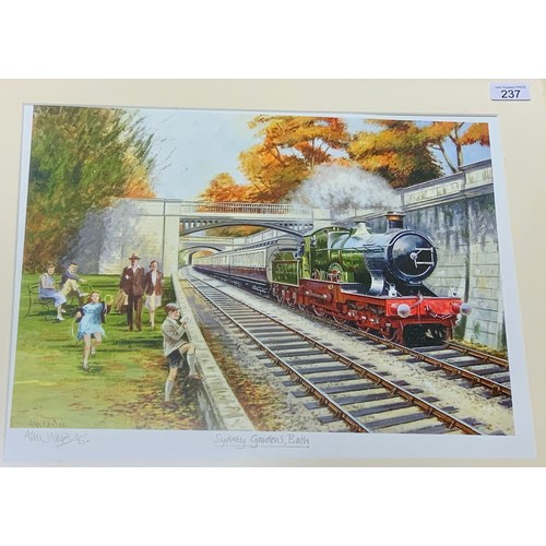 237 - RAILWAY PICTURES, 4 ALAN WARD PRINTS SYDNEY GARDENS BATH WITH CITY OF TRURO 11/250, PLUS 3 UNGLAZED ... 