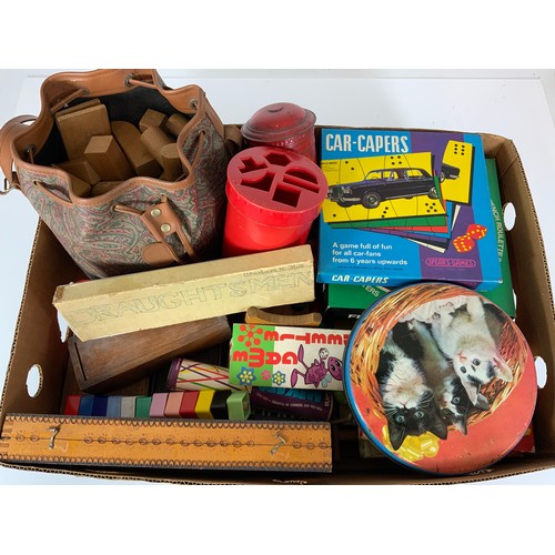 37 - CHILDRENS WOODEN TOYS, A TRIANG PUSH ALONG TROLLEY (A/F) , WOODEN TOYS, CHESS & DRAUGHTS CAR CAPERS,... 