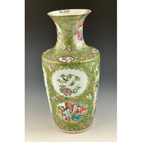 58 - 19TH CENTURY FAMILLE ROSE VASE DECORATED WITH PANELS DEPICTING FIGURES, approx. 36cm tall