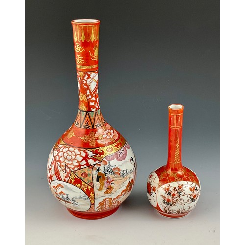 57 - 2 ORIENTAL KUTANI WARE BOTTLE VASES, APPROX. 31 AND 18.5 cm