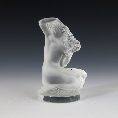 64 - LALIQUE FLOREAL GLASS FIGURE OF A KNEELING FEMALE NUDE