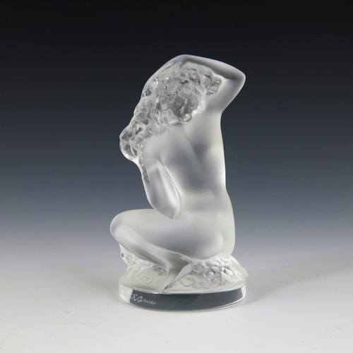 64 - LALIQUE FLOREAL GLASS FIGURE OF A KNEELING FEMALE NUDE