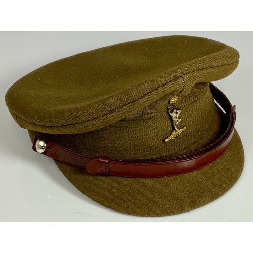 136 - MILITARY OFFICERS CAP, THE BATES SERVICE CAP WITH ROYAL SIGNALS CAP BADGE, IN A BATES GENTLEMANS HAT... 