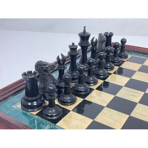 195 - VINTAGE J JAQUES  LONDON CHESS SET KING 9cm SOME PIECES AF (board not included)