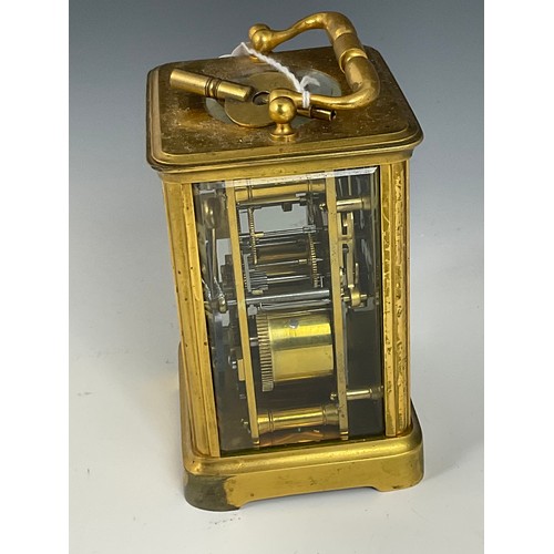 176 - FRENCH GILT BRASS 4 GLASS CARRIAGE CLOCK WITH REPEAT MECHANISM