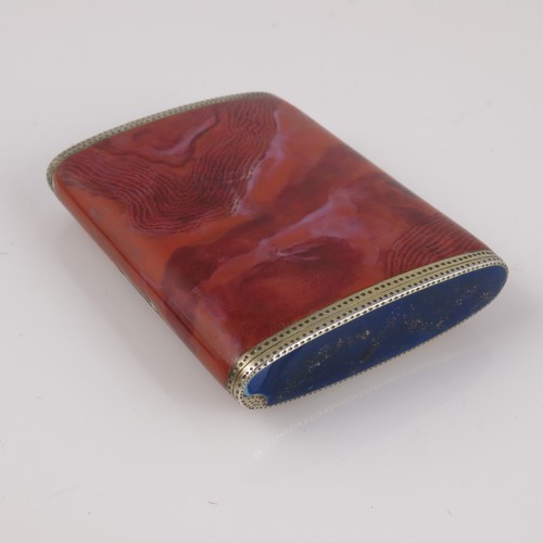 322 - A FABULOUS QUALITY LADIES CONTINENTAL SILVER, PINK AGATE AND LAPIS LAZULI CIGARETTE CASE WITH HINGED... 