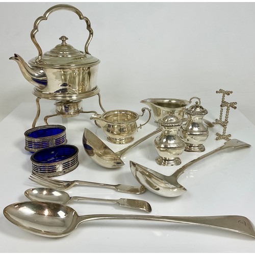 276 - SILVER PLATED SPIRIT KETTLE WITH OTHER SILVER PLATED ITEMS