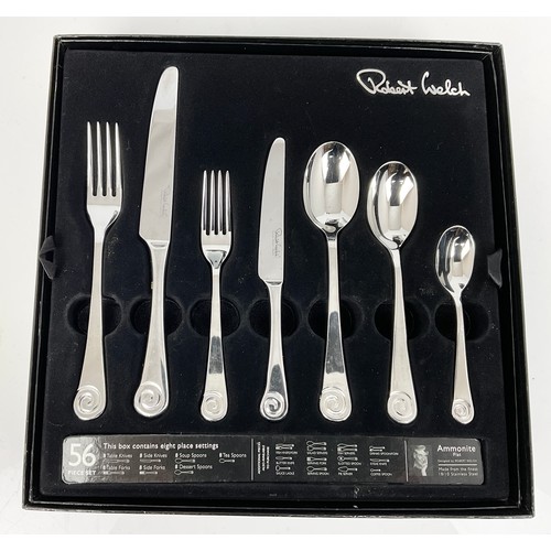 259 - BOXED ROBERT WELCH AMMONITE 56 PIECE FLATWARE AND FIVE CLOTH ROBERT WELCH CUTLERY BAGS