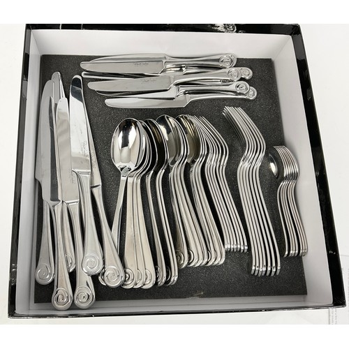 259 - BOXED ROBERT WELCH AMMONITE 56 PIECE FLATWARE AND FIVE CLOTH ROBERT WELCH CUTLERY BAGS