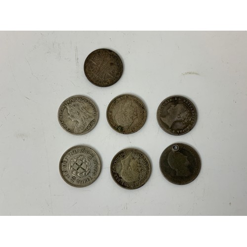 344 - SMALL COLLECTION OF 11 SILVER  HALF CROWNS, INC. VICTORIA & EDWARD VII, & 7 SILVER 3D PIECES, INC. 1... 