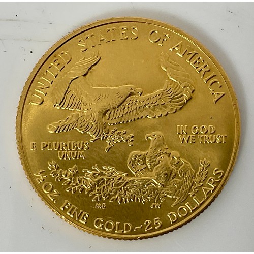 414 - USA, 1986 GOLD 25 DOLLAR COIN, OBV. LIBERTY HOLDING TORCH AND OLIVE BRANCH NEXT TO DATE IN ROMAN NUM... 