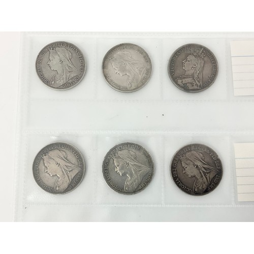 365 - 6 VICTORIAN CROWNS, 1892, 1893 (2), 1894 AND 1895 (2)