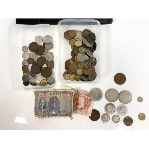 335 - LARGE QTY. COINS INC. PRE DECIMAL UK ‘SILVER’, FOREIGN COINS AND 2 BANKNOTES