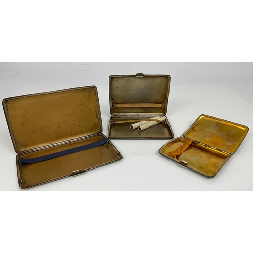 308 - THREE HALLMARKED SILVER CIGARETTE CASES,  APPROX. 450 GRAMS