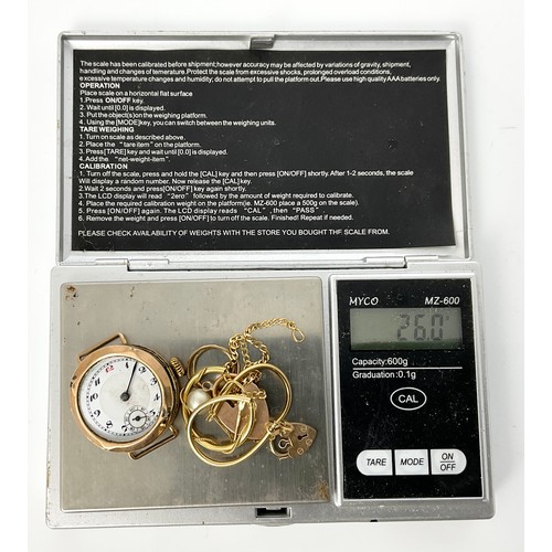 551 - GOLD WATCH, EARRINGS AND LOCKET ETC. APPROX 25GRAMS GROSS