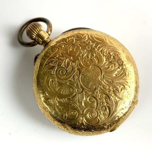 436 - SMALL LADIES GOLD, STAMPED 18K, OPEN FACE POCKET WATCH, APPROX. 30g GROSS