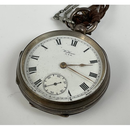 433 - WALTHAM SILVER CASED OPEN FACE POCKET WATCH TOGETHER WITH A CASED SET OF SILVER AND MOTHER OF PEARL ... 